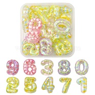20Pcs UV Plating Transparent Acrylic Beads, Iridescent, with Enamel, Number, Mixed Color, 24~25x17~22x9~10mm, Hole: 2.5mm(OACR-YW0001-58)