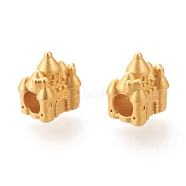 Brass European Beads, Large Hole Beads, Frosted, Castle, Real 24K Gold Plated, 13.5x11x9mm, Hole: 4.5mm(KK-I680-10G)