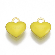 Brass Charms, with Enamel, Enamelled Sequins, Raw(Unplated), Heart, Yellow, 10x9x2mm, Hole: 1mm(KK-T038-195G)