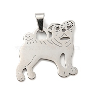 304 Stainless Steel Pendants, Laser Cut, Dog Charm, Stainless Steel Color, 24.5x25x1mm, Hole: 5.5X3mm(STAS-H184-02P)