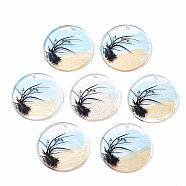 Transparent Printed Acrylic Pendants, Flat Round with Grass, Colorful, 35x2.5mm, Hole: 1.6mm(KY-S163-301)