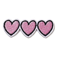Triple Heart Appliques, Computerized Embroidery Cloth Iron on/Sew on Patches, Costume Accessories, Pink, 27.5x67x1mm(DIY-D080-06)