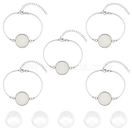 5Pcs 304 Stainless Steel Flat Round Cabochon Setting Bracelets, for Link Bracelet Making, with 5Pcs Transparent Glass Cabochons, Stainless Steel Color, Tray: 20mm, 5-1/4 inch(13.2cm)(DIY-BBC0001-72)