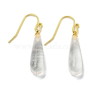 Ion Plating(IP) Natural Quartz Crystal Dangle Earring, with Brass Earring Hook, Teardrop, 34~36x7~7.5mm(EJEW-C084-01G-08)