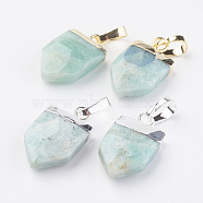 Natural Amazonite Pendants, with Brass Findings, Faceted, Arrow, Mixed Color, 17x10x4.5mm, Hole: 4x6mm(G-G737-15C)