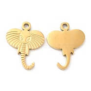 Ion Plating(IP) 316L Surgical Stainless Steel Pendants, Elephant Charm, Real 18K Gold Plated, 15x12x1mm, Hole: 1.2mm(STAS-D078-02G)
