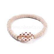 Stretch Bracelets, with Spray Paint Cowrie Shell Beads and Handmade Polymer Clay Heishi Beads, Bisque, 2 inch(5.2cm)(BJEW-JB04477-05)