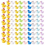 100Pcs Luminous Mini Ducks, Yellow and White Tiny Ducks, Christmas Hat Resin Duck, Mini Resin Animal for Fairy Garden, Miniature Landscape, Tabletop, Cake, Potted Plants Decor, Mixed Color, 25x19x28mm(JX343A)
