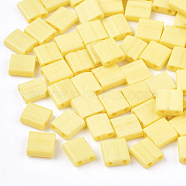 2-Hole Opaque Glass Seed Beads, Frosted, Rectangle, Yellow, 5x4.5~5.5x2~2.5mm, Hole: 0.5~0.8mm(SEED-S023-09B)