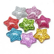 Resin Cabochons, with Glitter Powder, Star, Mixed Color, 16x16.5~17x5~6mm(X-CRES-Q196-27)