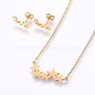 304 Stainless Steel Jewelry Sets, Stud Earrings and Pendant Necklaces, Star, Golden, 18.9 inch(48cm), Stud Earrings: 13x6x1.2mm, Pin: 0.8mm(SJEW-O090-16G)