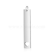 Anti-Tarnish 304 Stainless Steel Pendants, with Jump Ring, Manual Polishing, Rectangle with Heart Charm, Stainless Steel Color, 40x7x1.5mm, Hole: 3mm(STAS-I311-13P)