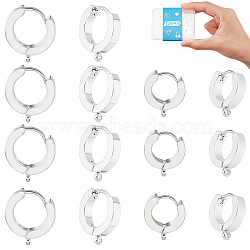 16Pcs 2 Style 201 Stainless Steel Huggie Hoop Earrings Findings, with Loop, with 316 Surgical Stainless Steel Pins, Ring, Silver, 12x11x3mm, Hole: 1.8mm and 15.5x14x3mm, Hole: 1.6mm, 8Pcs/style(FIND-DC0001-09)