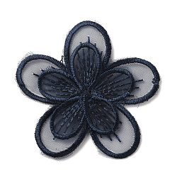 Lace Polyester Embroidery Organza Ornament Accessories, Sewing Craft Decoration, Flower, Midnight Blue, 60x62x1.5mm(PATC-WH0003-03A)