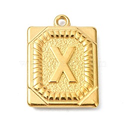 Ion Plating(IP) 304 Stainless Steel Pendants, Rectangle with Letter Charm, Real 18K Gold Plated, Letter X, 24.5x18x3mm, Hole: 1.8mm(STAS-U033-01G-X)