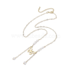 Brass and 304 Stainless Steel Necklaces, Electroplate Synthetic Crackle Quartz Necklaces, Butterfly, Golden, 19.92 inch(506mm)(NJEW-JN04877)