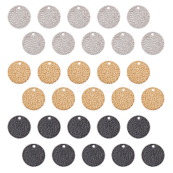 Vacuum Plating 304 Stainless Steel Charms, Textured, Laser Cut, Flat Round, Mixed Color, 15x0.8mm, Hole: 1.5mm, 30pcs/box(STAS-SC0001-59C)