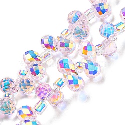 Electroplate Transparent Glass Beads Strands, AB Color Plated, Faceted Teardrop, Top Drilled, Seashell Color, 6x4mm, Hole: 0.8mm, about 97~102pcs/strand, 10.63''~14.80''(27~37.6cm)(EGLA-P052-01A-AB08)