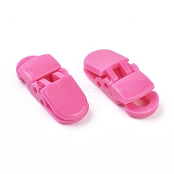 Eco-Friendly Opaque Solid Colour Plastic Baby Pacifier Holder Clip, Hot Pink, 32x12.5x9mm, Hole: 6.5x4.5mm(KY-L077-02A)
