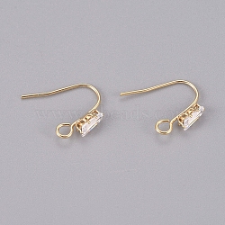 Brass Earring Hooks, Ear Wire, with Clear Cubic Zirconia and Horizontal Loop, Long-Lasting Plated, Real 14K Gold Plated, 16x13x3.5mm, Hole: 2mm, Pin: 0.8mm(X-KK-L198-013G)