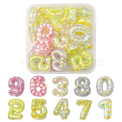 20Pcs UV Plating Transparent Acrylic Beads, Iridescent, with Enamel, Number, Mixed Color, 24~25x17~22x9~10mm, Hole: 2.5mm(OACR-YW0001-58)