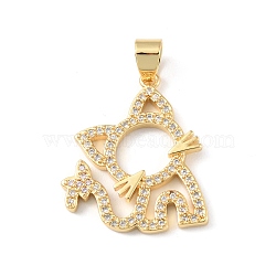 Brass Micro Pave Cubic Zirconia Pendants, Long-Lasting Plated, Real 18K Gold Plated, Cadmium Free & Lead Free, Cat Shape, Clear, 25.5x21x2.5mm, Hole: 5x4mm(KK-P233-09G)