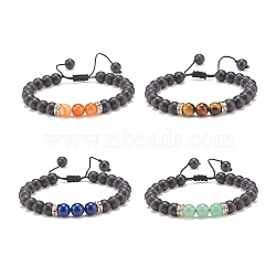 4Pcs 4 Style Natural Lava Rock & Mixed Stone Braided Bead Bracelets Set for Women, Inner Diameter: 2-3/8~3-3/4 inch(5.9~9.5cm), 1Pc/style(BJEW-TA00115)