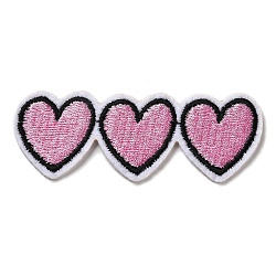 Triple Heart Appliques, Computerized Embroidery Cloth Iron on/Sew on Patches, Costume Accessories, Pink, 27.5x67x1mm(DIY-D080-06)