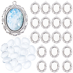 DIY Oval Pendant Making Kit, Inclduing 304 Stainless Steel Pendant Cabochon Settings, Oval Glass Cabochons, Stainless Steel Color, 28x20.5x1mm, Hole: 1.6mm(DIY-BBC0003-09)