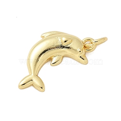 Brass Pendants, Dolphin Charms, Rack Plating, Cadmium Free & Lead Free, Long-Lasting Plated, with Jump Ring, Real 18K Gold Plated, 20x9.5x3mm, Hole: 2.5mm(KK-P293-14G)