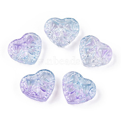 Glass Beads, Heart with Bowknot, Light Blue, 14x16x7.5mm, Hole: 1.2mm(GLAA-B007-02E)