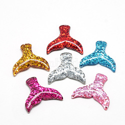 Resin Cabochons, with Glitter Powder, Whale Tail Shape, Mixed Color, 34x36x7mm(CRES-Q197-61)