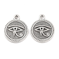 Tibetan Style Alloy Pendants, Cadmium Free & Lead Free, Flat Round with Evil Eye, Antique Silver, 18x15x2mm, Hole: 2mm(X-TIBEP-R304-077AS-LF)