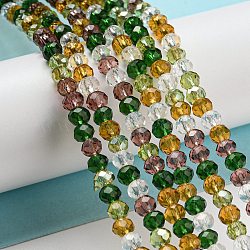 Glass Beads Strands, Faceted, Rondelle, Olive Drab, 4x3mm, Hole: 0.4mm, about 123~127pcs/strand, 15.75~16.5 inch(40~42cm)(EGLA-A034-M4mm-26)