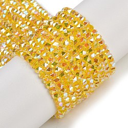 Electroplate Glass Beads Strands, Pearl Luster Plated, Faceted, Star, Gold, 3x4x4mm, Hole: 1mm, about 98pcs/strand, 12.60''(32cm)(GLAA-Q105-02B)