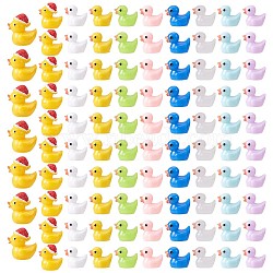 100Pcs Luminous Mini Ducks, Yellow and White Tiny Ducks, Christmas Hat Resin Duck, Mini Resin Animal for Fairy Garden, Miniature Landscape, Tabletop, Cake, Potted Plants Decor, Mixed Color, 25x19x28mm(JX343A)