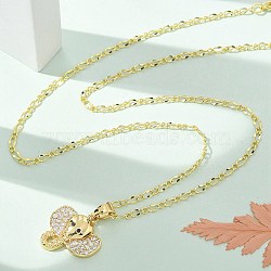 Brass Micro Pave Clear Cubic Zirconia Pendant Necklaces for Women, Golden, Bees, 17.83 inch(45.3cm)(NJEW-M084-02G-02)