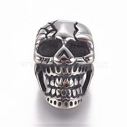 304 Stainless Steel Beads, Skull, Antique Silver, 19.5x12x12mm, Hole: 6mm(STAS-F212-054AS)