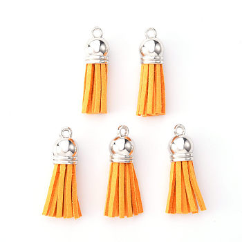 Faux Suede Tassel Pendant Decorations, with CCB Plastic Cord Ends, Platinum, 33~35x10mm, Hole: 2.5mm