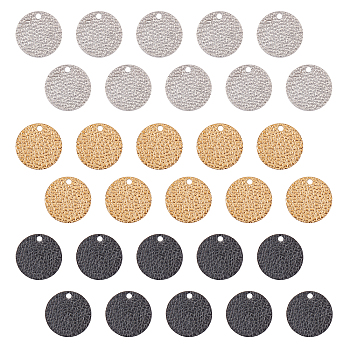 Vacuum Plating 304 Stainless Steel Charms, Textured, Laser Cut, Flat Round, Mixed Color, 15x0.8mm, Hole: 1.5mm, 30pcs/box