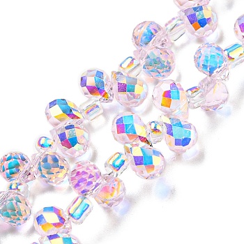 Electroplate Transparent Glass Beads Strands, AB Color Plated, Faceted Teardrop, Top Drilled, Seashell Color, 6x4mm, Hole: 0.8mm, about 97~102pcs/strand, 10.63''~14.80''(27~37.6cm)