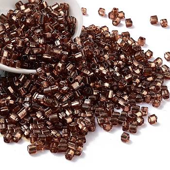 Glass Seed Beads, Silver Lined, Square, Coconut Brown, 3~4x3x3mm, Hole: 1.2mm, about 6300pcs/pound