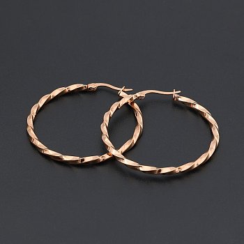 Titanium Steel Hoop Earrings, Twisted Ring Shape, Rose Gold, 12 Gauge, 20x2mm