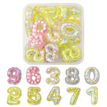 20Pcs UV Plating Transparent Acrylic Beads, Iridescent, with Enamel, Number, Mixed Color, 24~25x17~22x9~10mm, Hole: 2.5mm