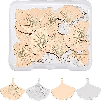 80Pcs 2 Colors Brass Pendants, Ginkgo Leaf Charms, Platinum & Light Gold, 19x22x0.3mm, Hole: 1mm, 40pcs/color