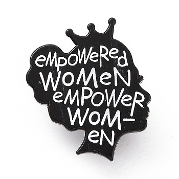 Word Empowered Women Empower Women Enamel Pin, Electrophoresis Black Alloy Feminism Brooch for Backpack Clothes, Black, 30x27x2mm, Pin: 1.2mm.