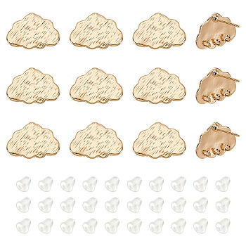 12Pcs Cloud Shape Brass Stud Earring Findings, with Horizontal Loop, Nickel Free, 30Pcs Plastic Ear Nuts, Real 18K Gold Plated, 11x16mm, Hole: 1mm, Pin: 0.8mm