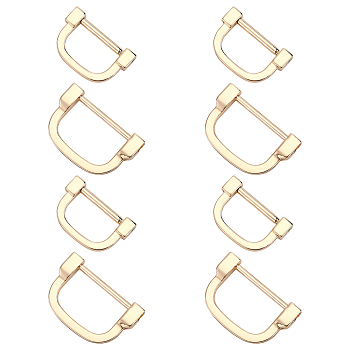 WADORN 8Pcs 2 Style Alloy D Rings, Buckle Clasps, for Webbing, Strapping Bags, Garment Accessories, Light Gold, 24x37x6mm, 4pcs