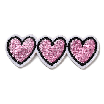 Triple Heart Appliques, Computerized Embroidery Cloth Iron on/Sew on Patches, Costume Accessories, Pink, 27.5x67x1mm