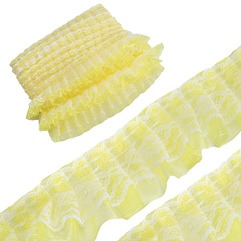 Polyester Ribbon, Wave Edge Ornamnent, Ruffle Lace Trimming, Costume Dress Accessories, Yellow, 50x1mm